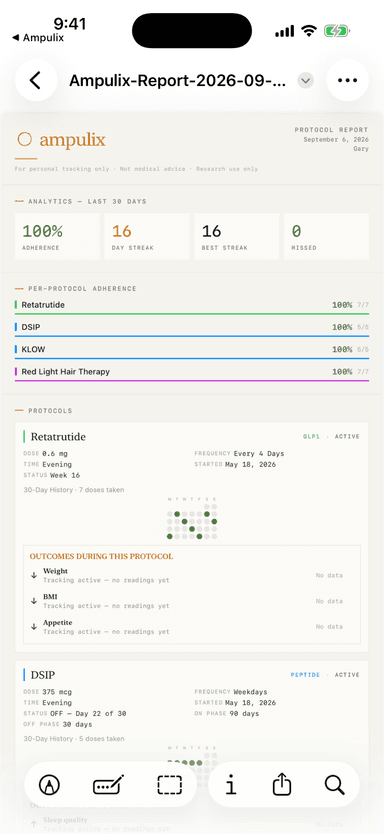 PDF export — generated physician report preview